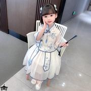 古装青花瓷演出服女童汉服夏款儿童中国风公主裙套装小童唐装复古