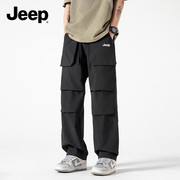 Jeep吉普小横条工装裤男裤子春夏季宽松直筒登山伞兵褶皱休闲长裤