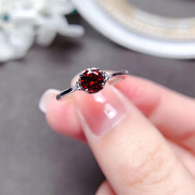 韩版轻奢鸽血红石榴石戒指，s925银女式精美时尚简约高级感指环