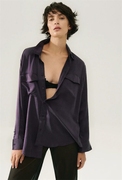 黑加仑紫·澳洲小众sl重磅，砂洗真丝宽松慵懒双口袋长袖衬衫衬衣