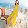 黄色连衣裙夏雪纺(夏雪纺，)长裙背心裙外穿沙滩，裙海边度假三亚超仙裙子