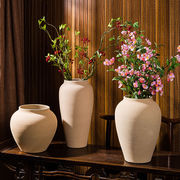 手工磨砂大陶罐复古粗陶花瓶设计感高级摆件新中式客厅陶瓷插花器