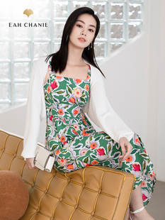 eahchanie奕辰100%新疆棉吊带裙一片式短外套套装连衣裙二件套