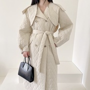 韩国东大门菱格纹纯色连帽短款棉服，外套+无袖双排扣连衣裙2件套装