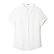 韩国工作服白色职业衬衫女夏季宽松短袖雪纺不透大码衬衣上衣