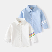 儿童长袖衬衫潮流2024春季翻领，纯棉舒适男童，纯色休闲薄款衬衣