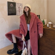 泰迪熊大衣女中长款长袖粉色冬季韩版羊羔绒，加厚毛毛绒(毛，毛绒)慵懒外套