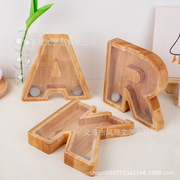 字母储蓄罐木质存钱罐 26个英文字母透明可贴名字 木质礼物摆件