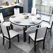 实木餐桌椅组合餐厅，6-8人轻奢岩板大理石，伸缩可折叠两用白色餐桌
