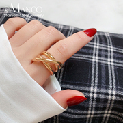 eManco戒指女士日韩手饰个性欧美创意开口镀金指环不锈钢戒指