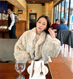 韩国小立领羊羔毛皮草外套女冬中长款年轻时尚贵妇水貂毛绒绒大衣