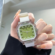 手表女2023学生方形高中生高颜值运动防水果冻简约硅胶款手表