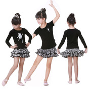 夏季女童拉丁舞蹈服装练功服，黑色斑马裙分体，套装少儿女拉丁裙