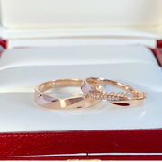 经典款18k金au750玫瑰，金色镶钻石，南非真钻交叉情侣戒指对戒礼物