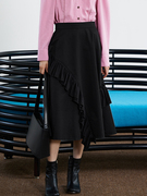 不对称拼接压褶设计A字波浪半身裙2024春季高腰显瘦优雅长裙