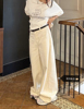 大码欧美风y2k白色阔腿牛仔裤，女秋季设计感小众宽松垂感拖地裤子