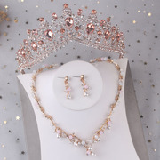 原创高端新娘香槟金粉色，婚纱水钻项链耳环，三件套带手工套链女