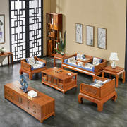 新中式老榆木罗汉床实木雕花，床榻仿古茶几电视柜组合沙发客厅家具