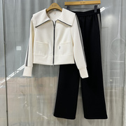 OSY-23C1016商场专卖2024春时尚丽人女装大翻领减龄撞色两件套裤
