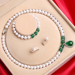 母亲节天然淡水珍珠纯银镶绿玉髓，项链吊坠送妈妈，婆婆母亲节生日a1