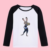 亲子装T恤儿童成人长袖 纯棉圆领动物城兔子狐狸朱迪尼克衣服