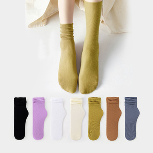 caramella袜子女夏季薄款堆堆袜，透气速干冰冰袜白色百搭中筒袜b