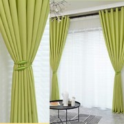 萤光绿棉麻窗帘成品嫩绿芽绿色，黄绿客厅卧室挡阳台半遮光定制浅绿