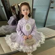 儿童装小马宝莉裙子2023春装，女童tutu裙，拼接公主裙紫色连衣裙