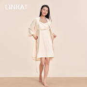 林卡春夏睡衣女款丝质柔软透气乳白色两件套吊带裙，睡袍套装家居服