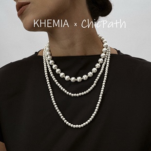 khemia原创99足银拉丝圆球串珠，叠戴链长款秋冬毛衣项链女贵气手链