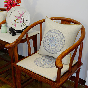 中式坐垫新古典红木圈椅官帽带靠背垫实木官帽餐椅子家具椅垫定制
