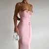 instunning欧美裙子粉色花朵，吊带连衣裙女高级感长裙绑带包臀裙
