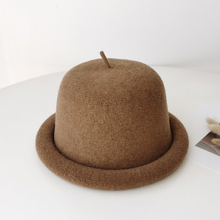 秋冬甜美可爱法式小礼帽优雅时尚，羊毛卷边盆帽女日系羊毛呢减龄帽