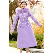 美妃紫色毛领，中长款高端奢华羽绒服女款2023年冬季小众，设计感
