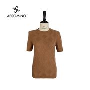 Aesomino/衣莎美诺短袖毛衣浅驼色Y284C7392