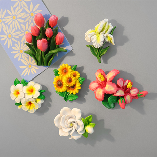 小清新鸡蛋花树脂冰箱贴向日葵，磁铁贴田园花朵，创意白板贴磁性贴