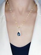 高级感蓝色孔雀水晶，项链女2024潮气质，时尚网红短款锁骨链颈链