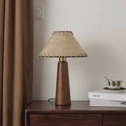 侘寂风日式手工实木台灯，卧室床头客厅书房充电可移动触摸调光台灯