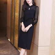 韩版洋气黑色包臀连衣裙女2024春季简约时尚职业通勤一步裙