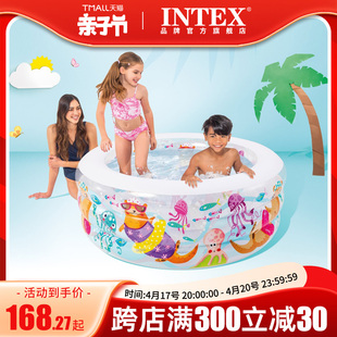 intex充气游泳池儿童宝宝泳池，家用成人超大洗澡水池鲨鱼海洋球池