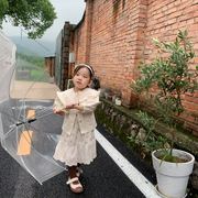 韩国童装21秋季女童AMH甜美大翻领娃娃衫花边ins泡袖衬衫外套