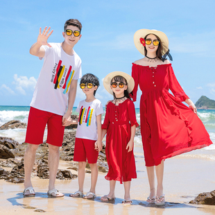 2023夏季海边度假亲子装一家三口母女装沙滩裙洋气沙漠长裙子