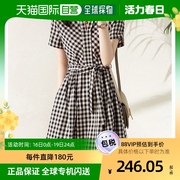 日本直邮privatebeach女士衬衫，连衣裙黑白格子，短袖直筒裙宽松