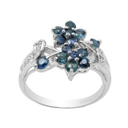 贵菲尔珠宝  925银天然蓝宝石戒指 