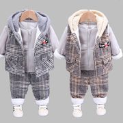 秋冬装0-1-2-3岁半男宝宝衣服冬天婴，儿童加绒套装女童装，三件套潮5