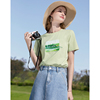 凉感冰瓷棉绿色油画印花短袖t恤女2023夏季修身显瘦正肩上衣