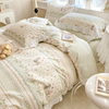 韩式床上四件套纯棉全棉雪纺，花边公主风被套，床单床笠活性亲肤