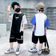男童夏装套装5-6-12岁洋气韩版T恤中裤男孩夏季帅酷运动短袖潮衣9