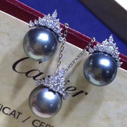 DIY珍珠配件 S925纯银套装 天然珍珠吊坠 耳钉套装空托女款