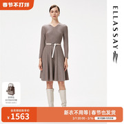 ELLASSAY歌力思冬季羊毛羊绒坑条针织连衣裙女EWF324M00600